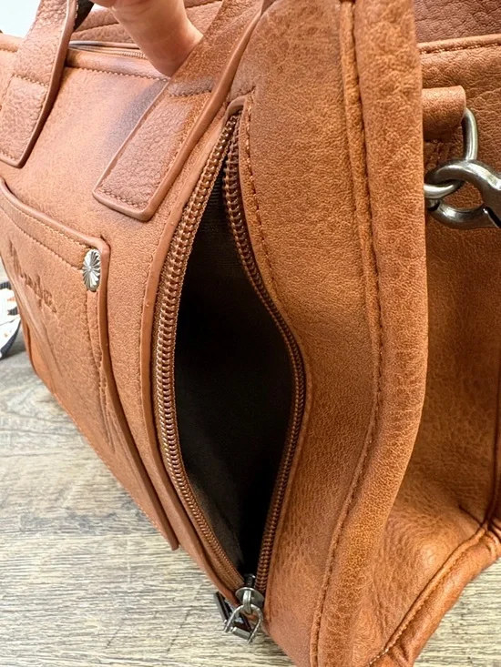 Wrangler Western Cow Print Tote Bag Brown Faux Leather Crossbody Satchel - Picture 10 of 13